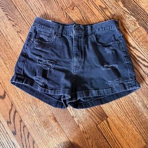 American Eagle Black Distressed Denim Shorts - Size 6